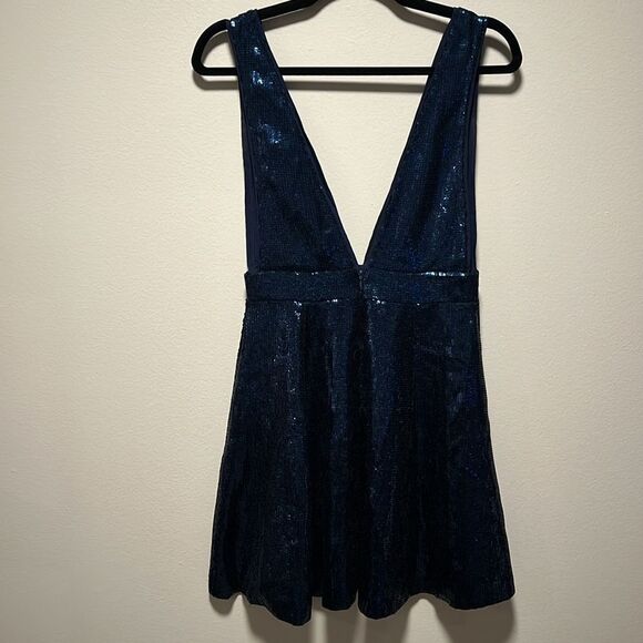 NBD Starry Nights Navy Midnight Sequin Deep V Dress Mini Dress, Size S - Picture 7 of 12